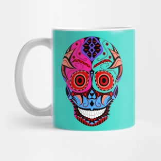 skeleton smile in mexican pattern in blue Mug